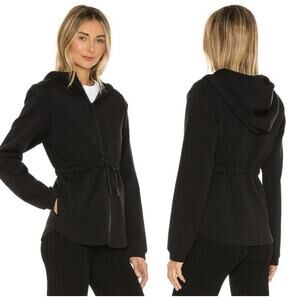 Varley Sofia Drawstring Waist Hooded Track Jacket Hoodie Full Zip Up Black Small